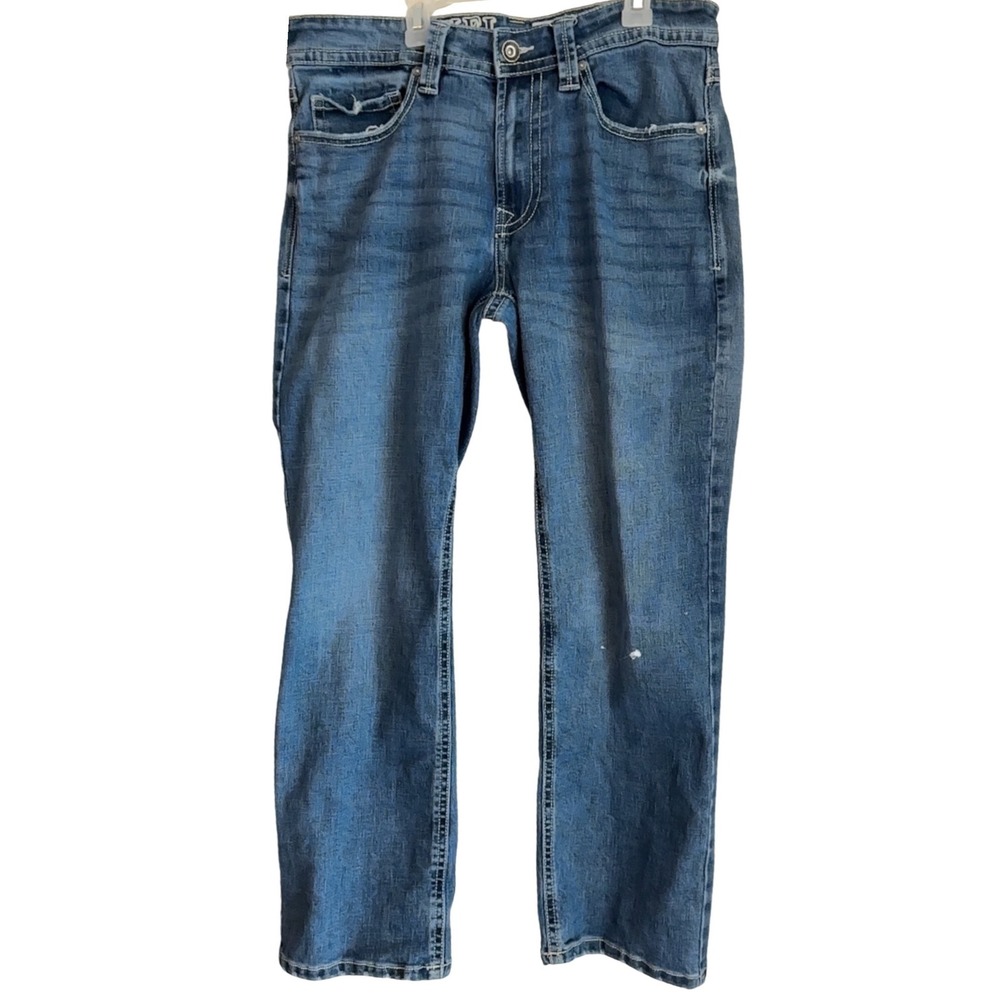 TK Axel Slim Boot Jeans Mens 32x32 Blue Medium Wash Distressed Denim Read note!